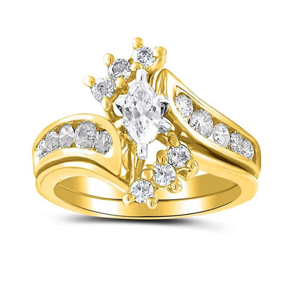 Natural 1-1/2 ct. tw. Marquise Diamond Wedding Set in 14K Yellow Gold