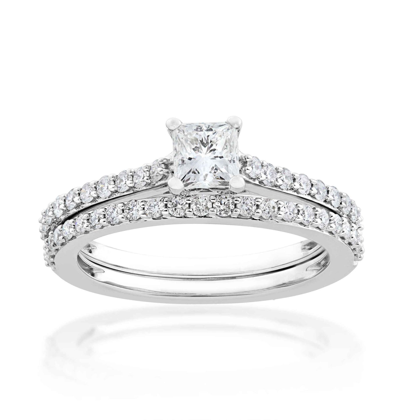 Noventa 1 ct. tw. Classic Princess Cut Diamond Wedding Set in 14K White Gold