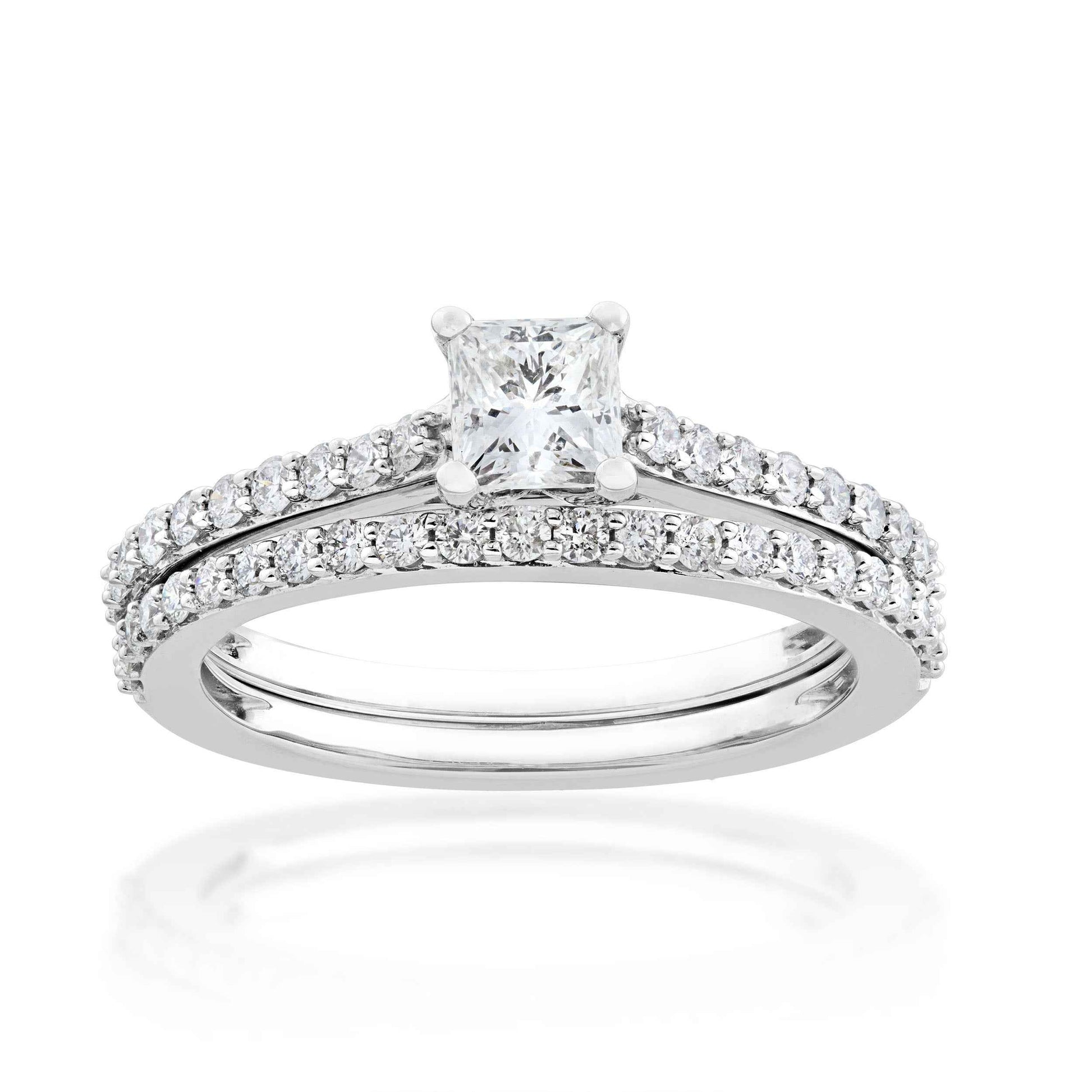 Noventa 1 ct. tw. Classic Princess Cut Diamond Wedding Set in 14K White Gold