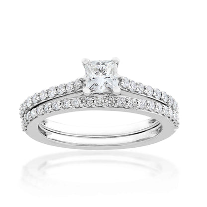 Noventa 1 ct. tw. Classic Princess Cut Diamond Wedding Set in 14K White Gold