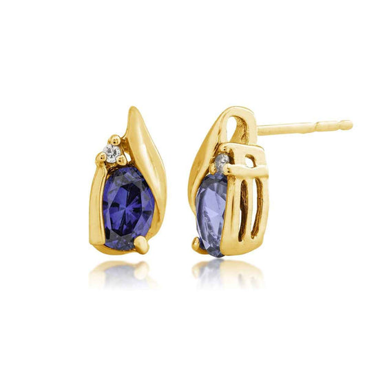 Created Oval Sapphire and Diamond Earrings in 10K Yellow Gold