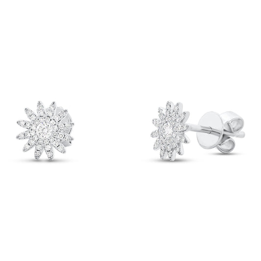 Shy Creation 1/4 ct. tw. Diamond PavÃƒÂ© Style Starburst Fashion Earrings in 14K White Gold
