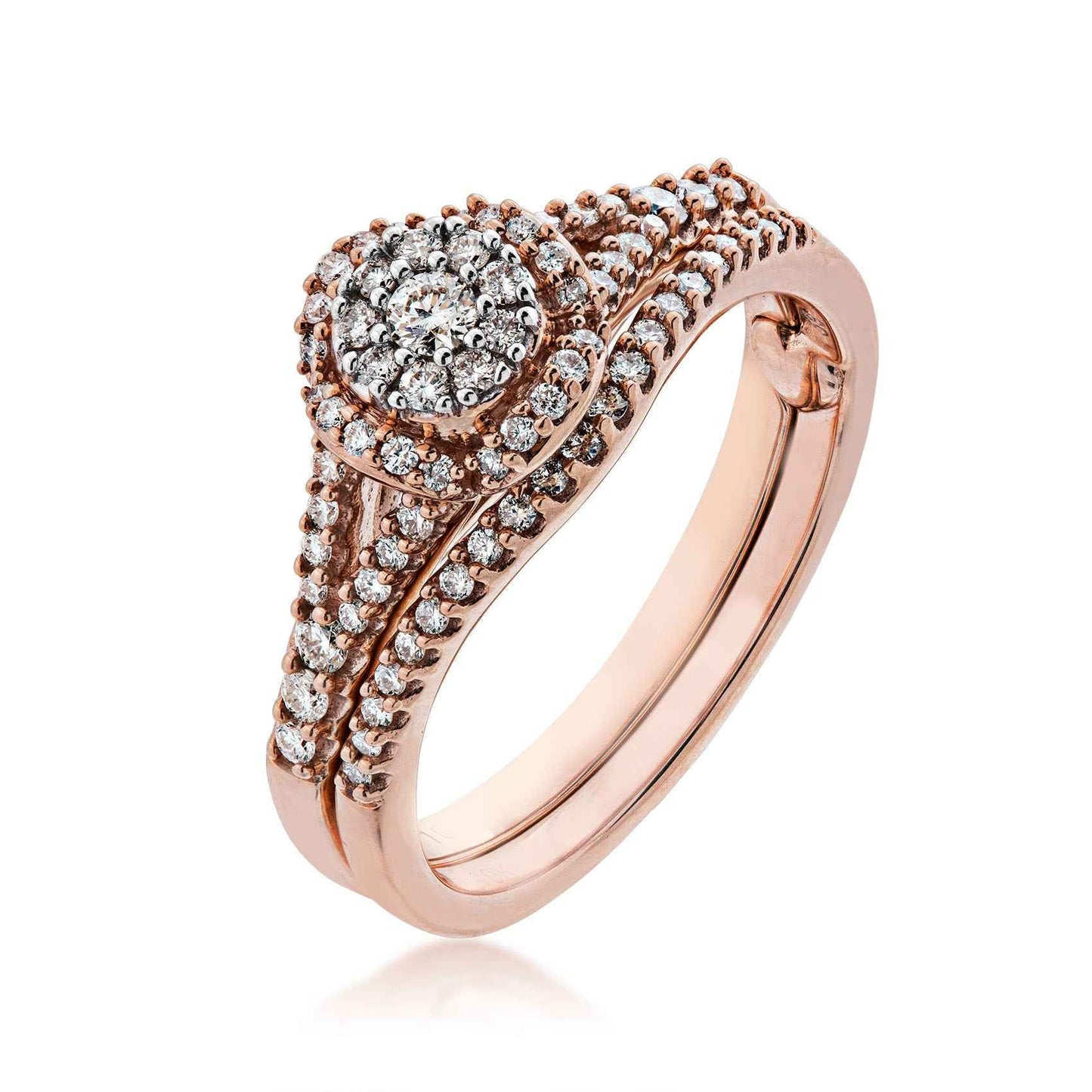 True Promise 3/8 ct. tw. Diamond Cluster Halo Wedding Set with Split Shank Band in 10K Pink Gold front view