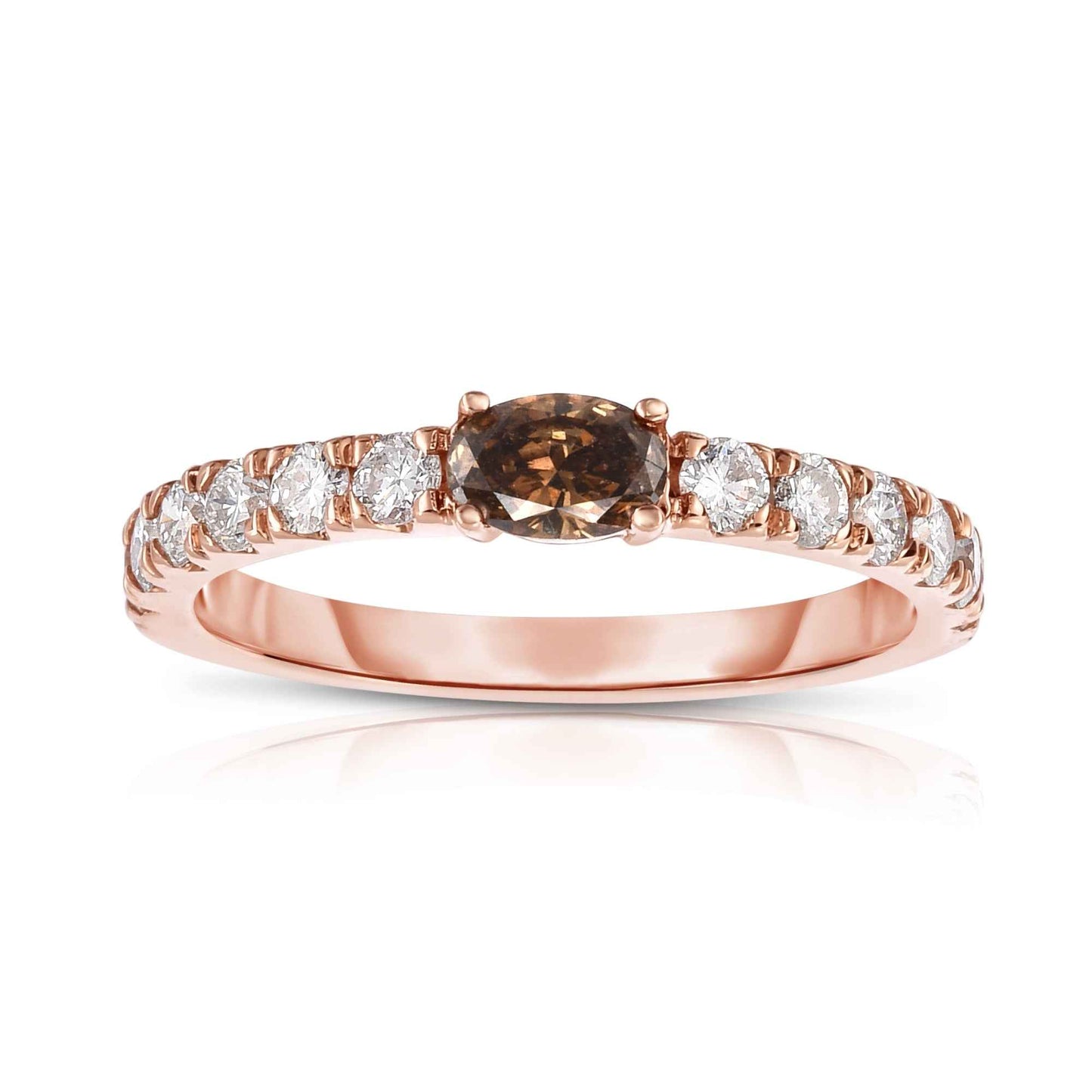 Mocha Collection 7/8 ct. tw. Sideways Oval Mocha Anniversary Band with Round Brilliant White Diamond Band in 14K Pink Gold