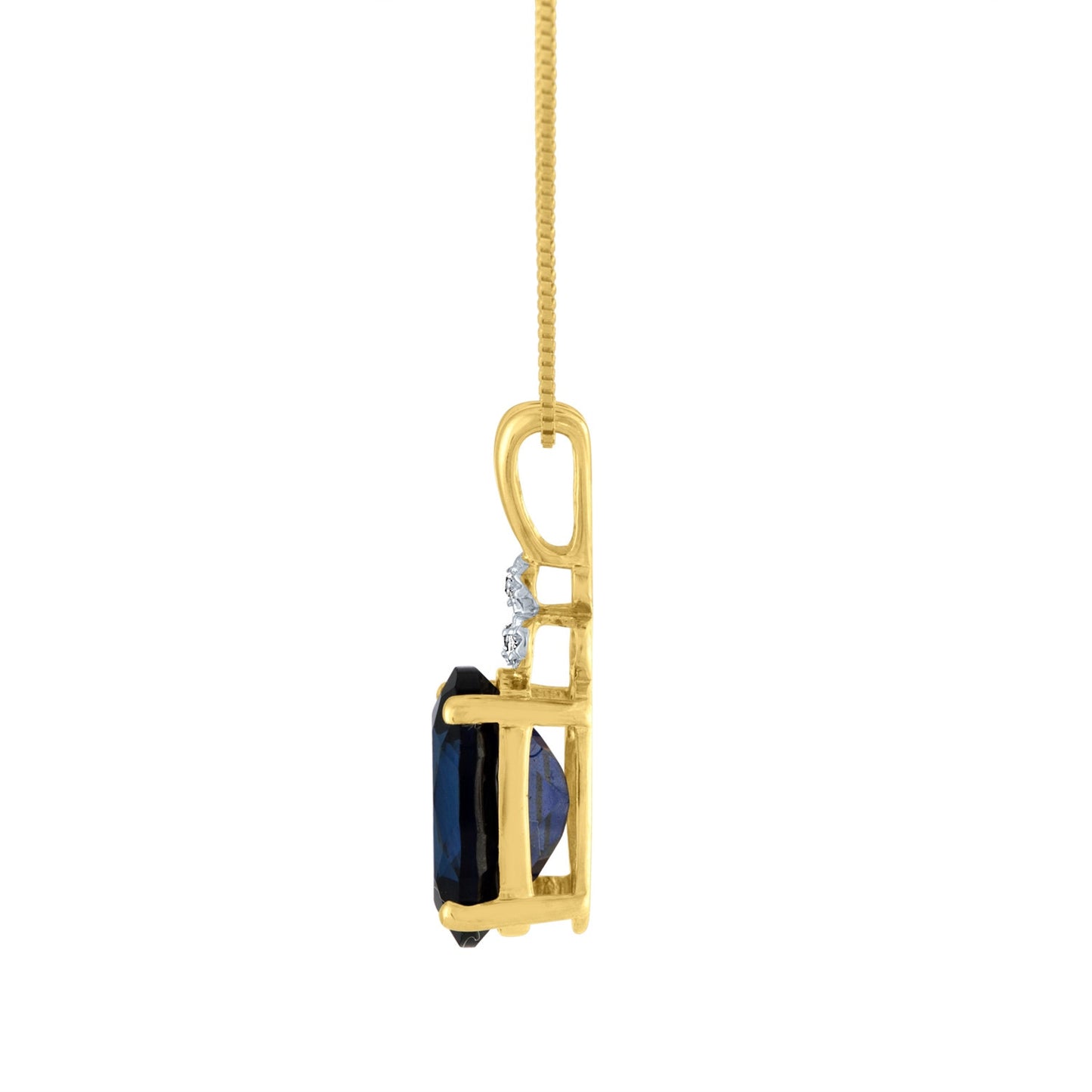 Created Oval Sapphire and .009 ct. tw. Diamond Pendant in 10K Yellow Gold front view