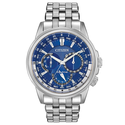 Citizen Calendrier Men's Eco-Drive Watch with Blue Multi-Function Dial in Stainless Steel