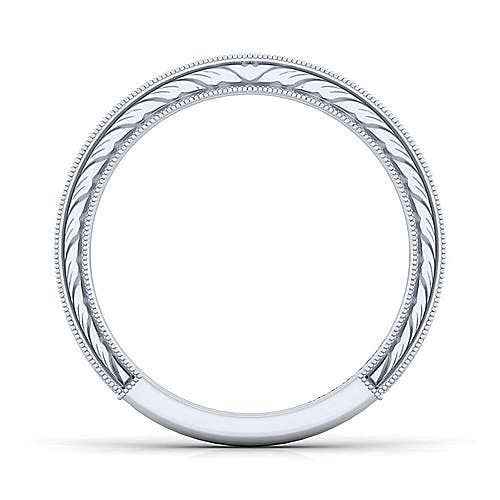 Gabriel & Co. 1/10 ct. tw. Round Diamond Wedding Band with Milgrain Detailing in 14K White Gold front view