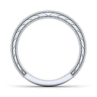 Gabriel & Co. 1/10 ct. tw. Round Diamond Wedding Band with Milgrain Detailing in 14K White Gold front view