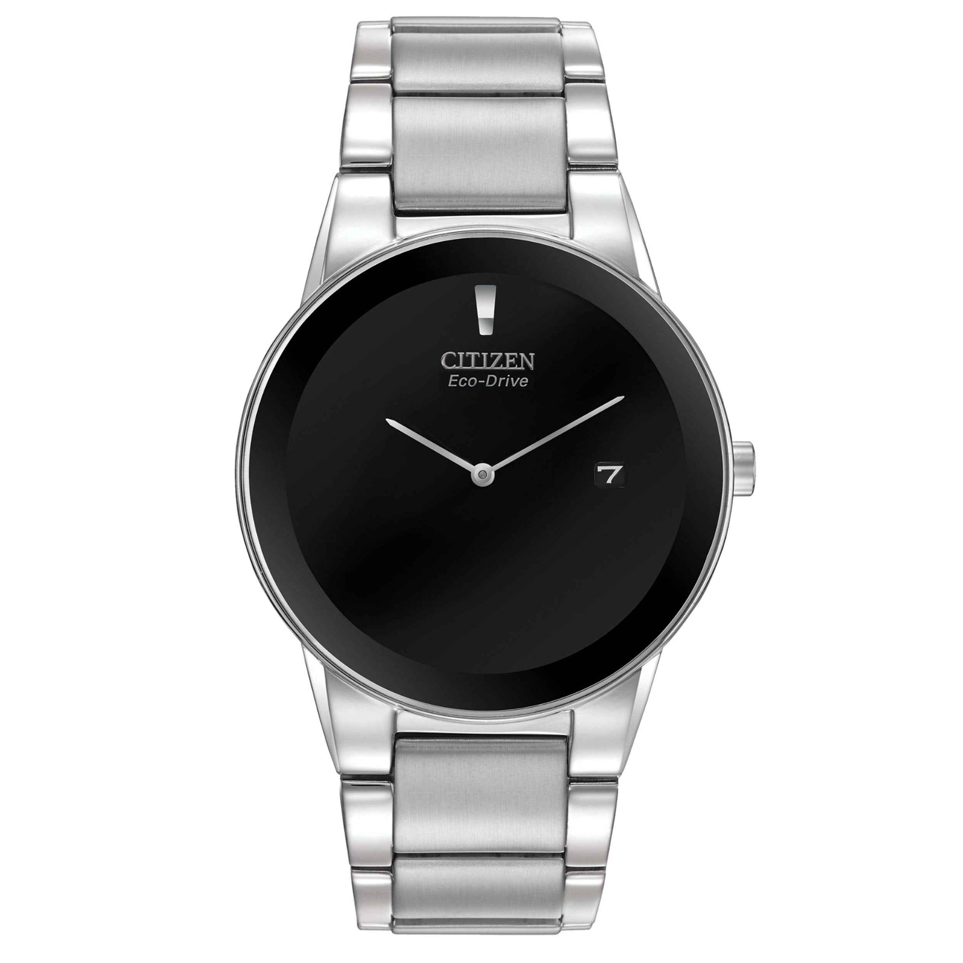 Citizen Axiom Men's Sleek Black Watch with Date Feature in Stainless Steel