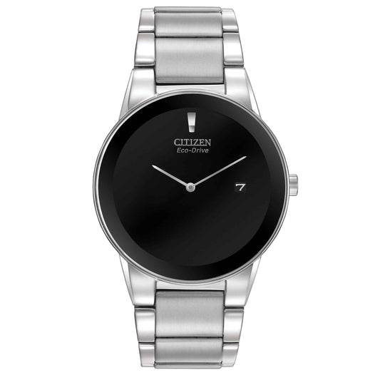 Citizen Axiom Men's Sleek Black Watch with Date Feature in Stainless Steel