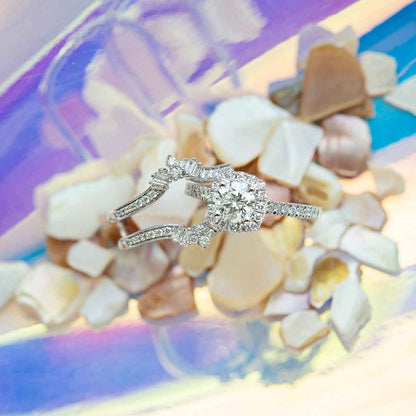 3/8 ct. tw. Round and Baguette Diamond Cluster Insert Ring in 14K White Gold close-up detail
