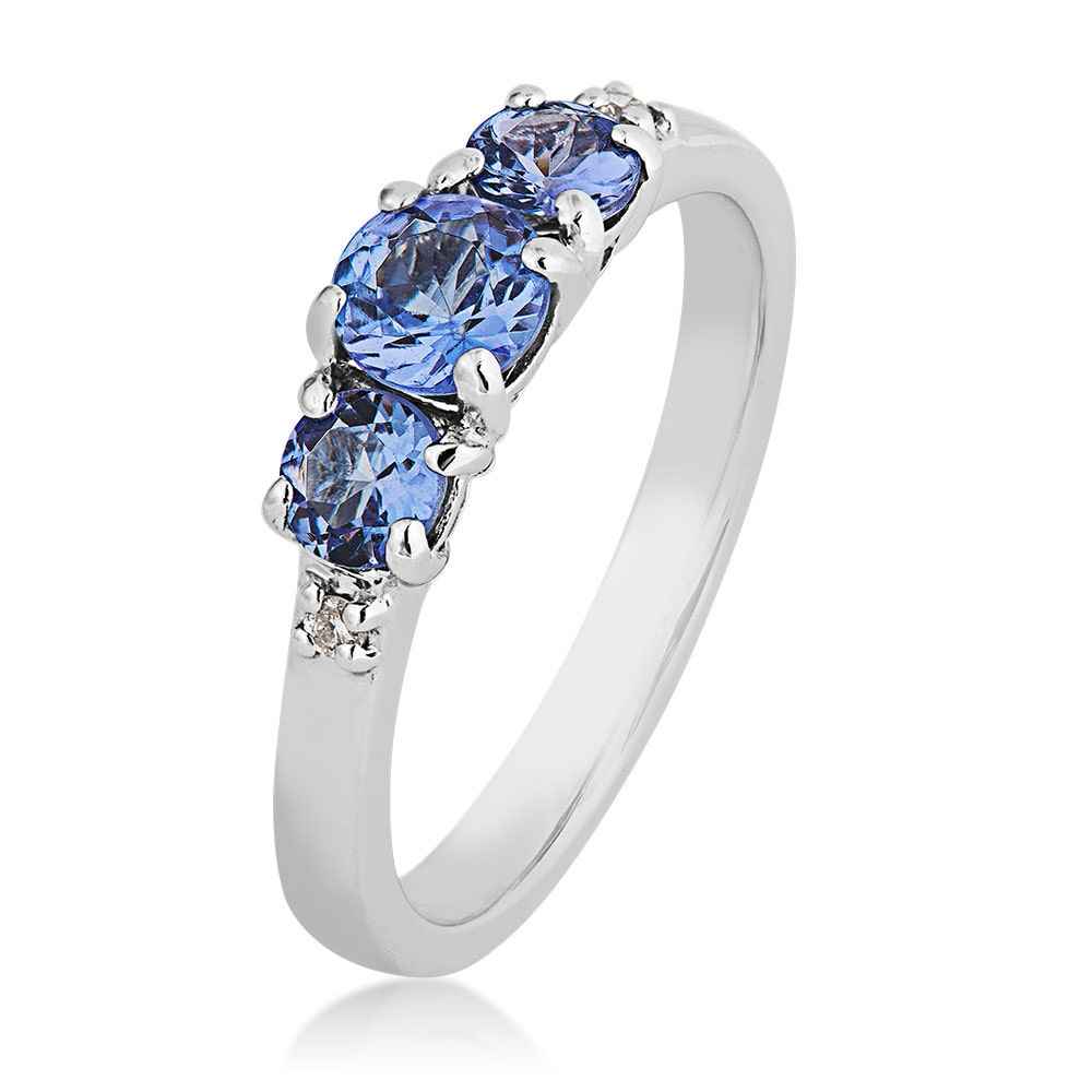 Tanzanite and Diamond Ring in Sterling Silver