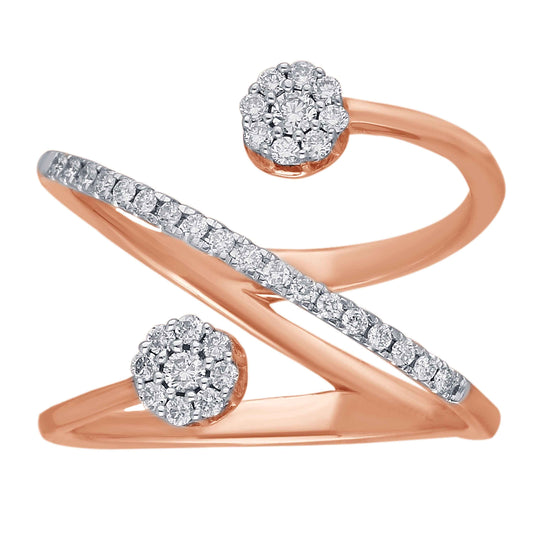 Kallati 1/3 ct. tw. Round Diamond Cluster Fashion Bypass Ring in 14K Pink Gold