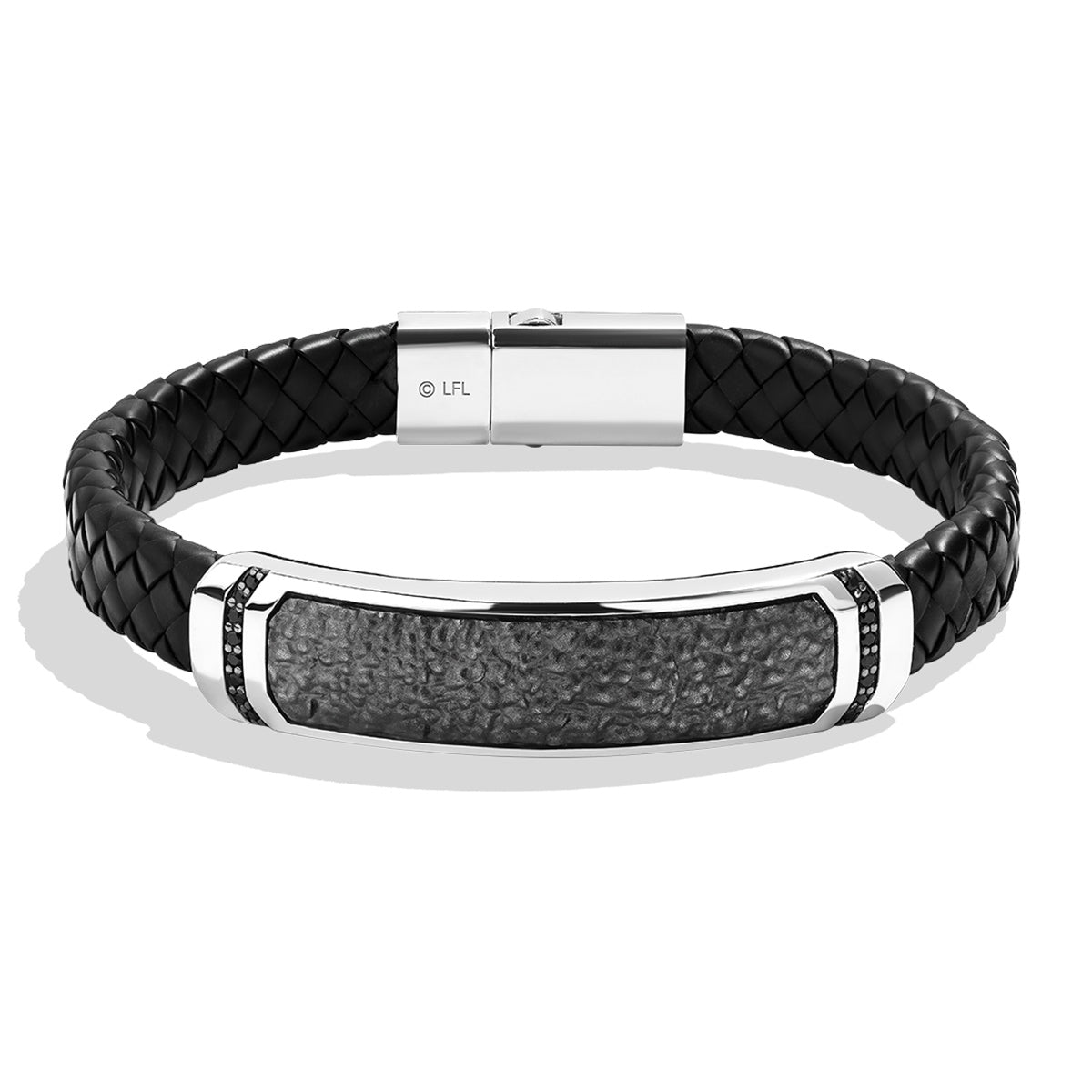 Star Wars In Carbonite 1/5 ct. tw. Treated Black Diamond Bracelet with Leather Strap in Sterling Silver