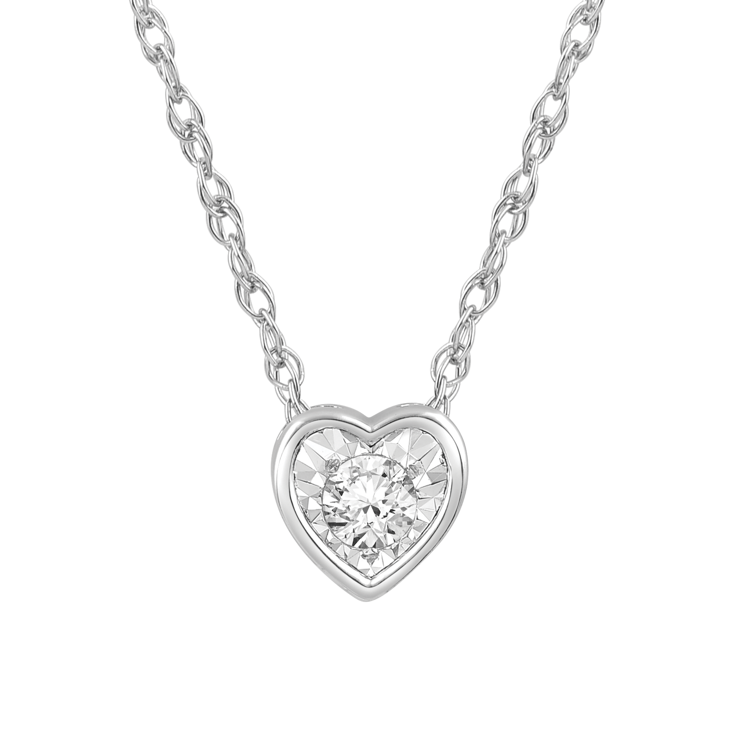 1/10 ct. tw. Diamond Heart Shaped Bezel Pendant in 10K White Gold