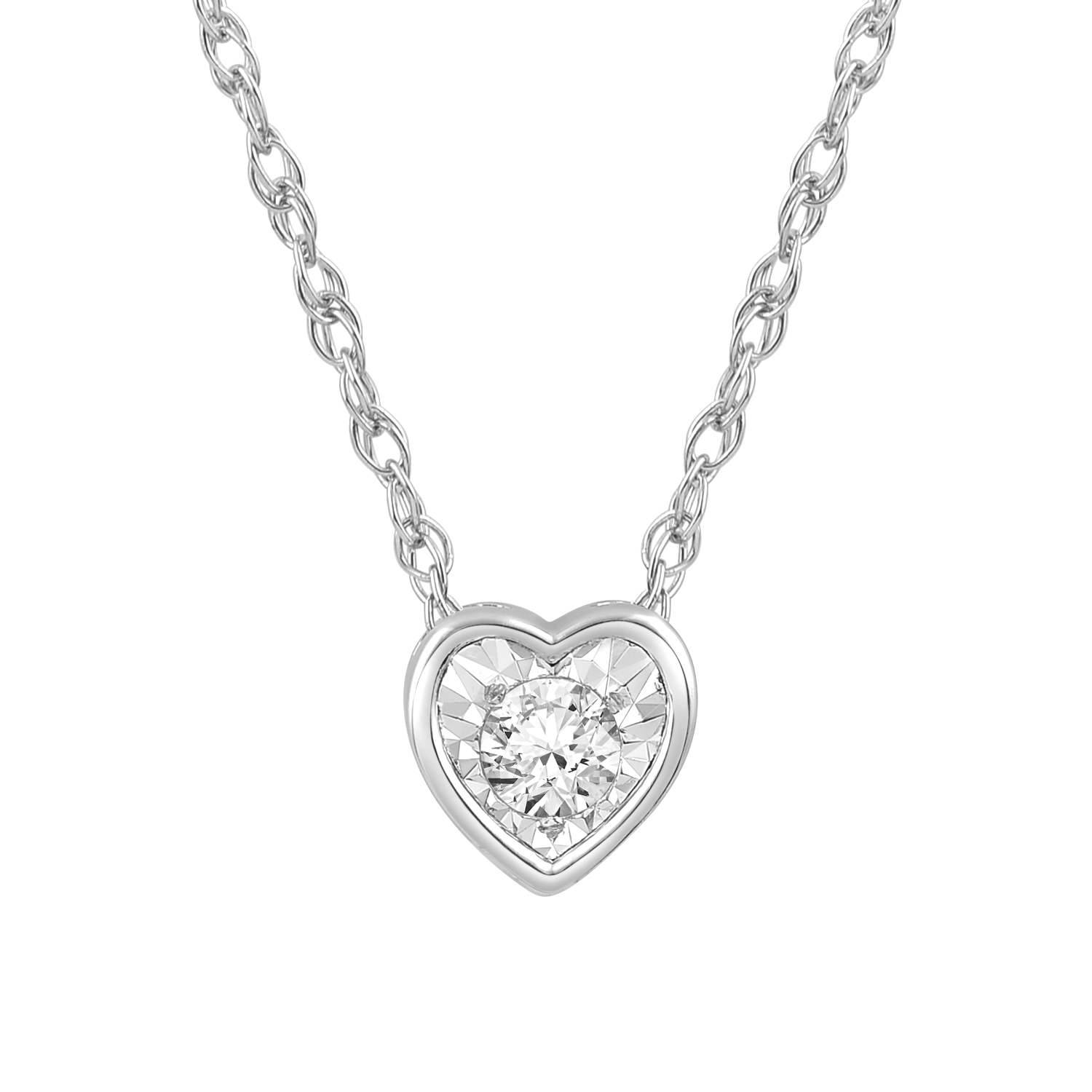 1/10 ct. tw. Diamond Heart Shaped Bezel Pendant in 10K White Gold