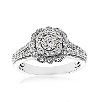 True Promise 3/8 ct. tw. Double Halo Miracle Plate Engagement Ring with Split Shank in 10K White Gold