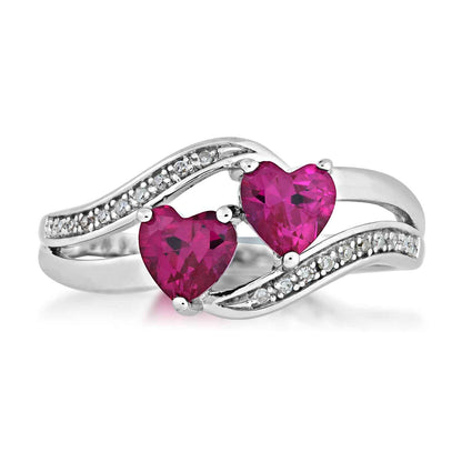Created Heart Shaped Ruby & Diamond Ring in Sterling Silver