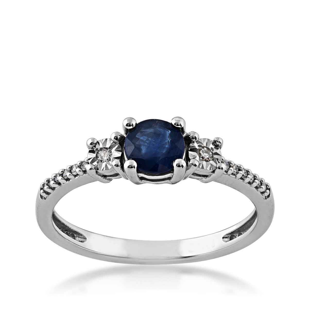 Sapphire and 1/7 ct. tw. Diamond Ring in 10K White Gold