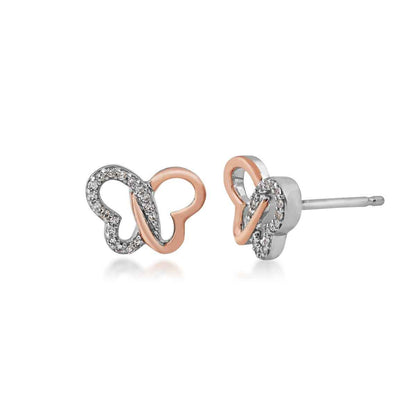 Infinite Love 1/10 ct. tw. Diamond Butterfly Earrings in Sterling Silver and 10K Pink Gold