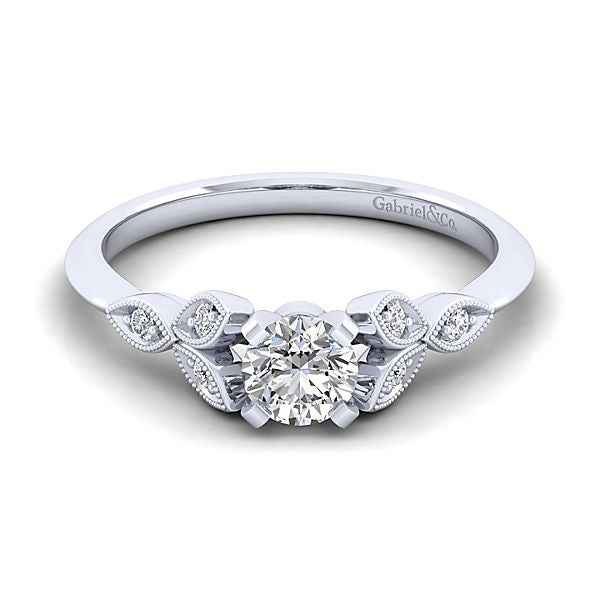 Gabriel & Co. .08 ct. Diamond Semi-Mount Vintage Engagement Ring with Milgrain Detailing in 14K White Gold
