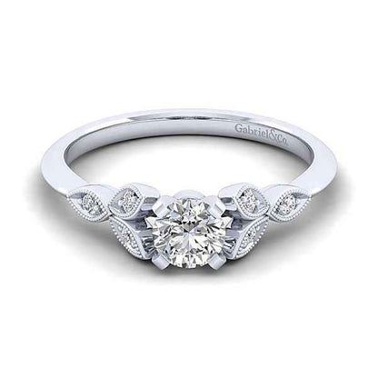 Gabriel & Co. .08 ct. Diamond Semi-Mount Vintage Engagement Ring with Milgrain Detailing in 14K White Gold