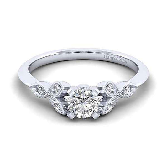 Gabriel & Co. .08 ct. Diamond Semi-Mount Vintage Engagement Ring with Milgrain Detailing in 14K White Gold