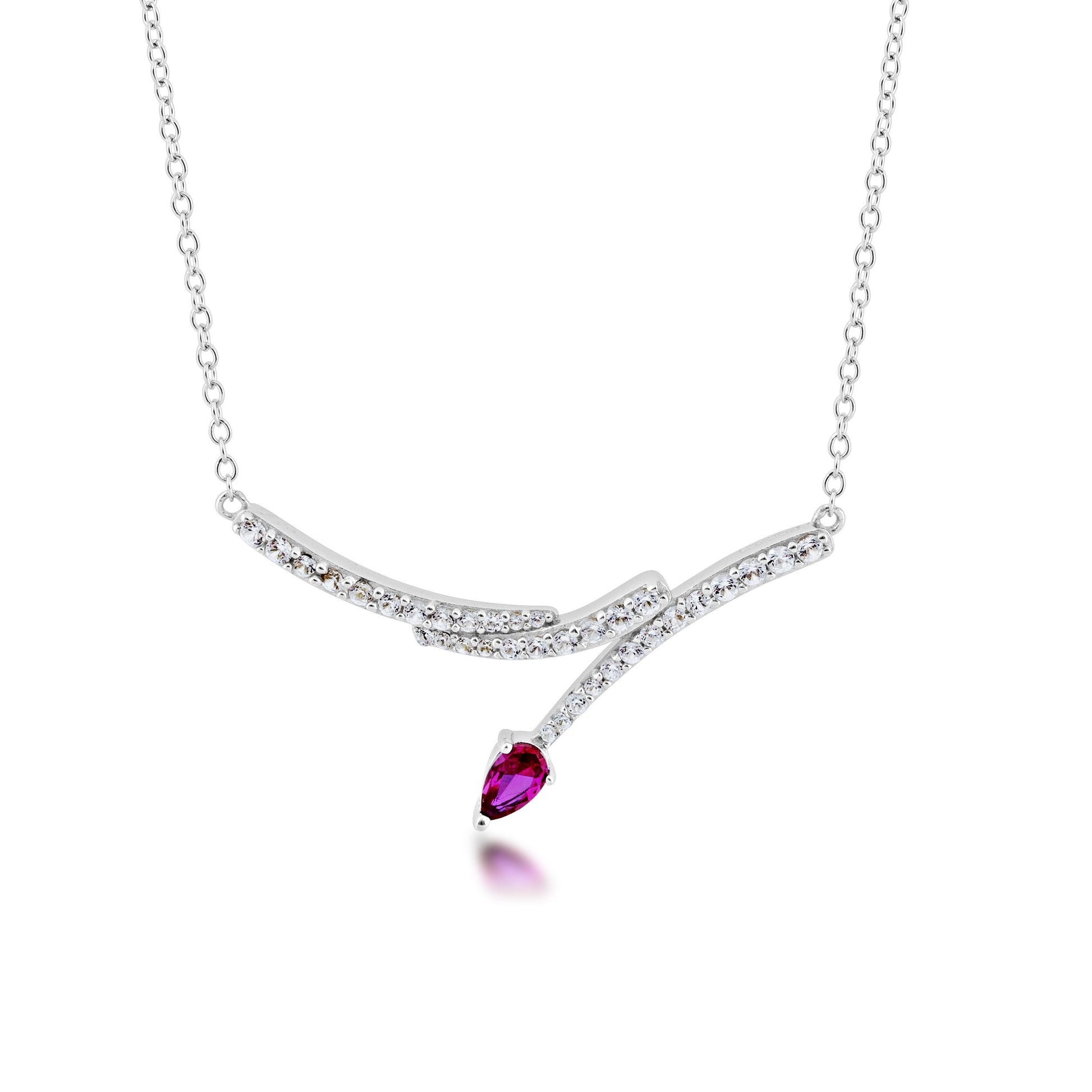 Created Pear-Shaped Ruby and Created White Sapphire Necklace in Sterling Silver