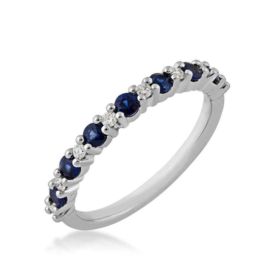 Sapphire and 1/10 ct. tw. Diamond Fashion Band in 10K White Gold front view