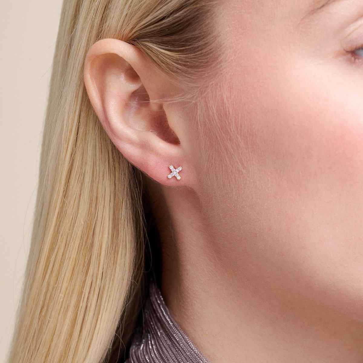 M by Monte Luna 1/10 ct. tw. Lab-Grown Diamond XO Earrings in Rhodium Plated Sterling Silver