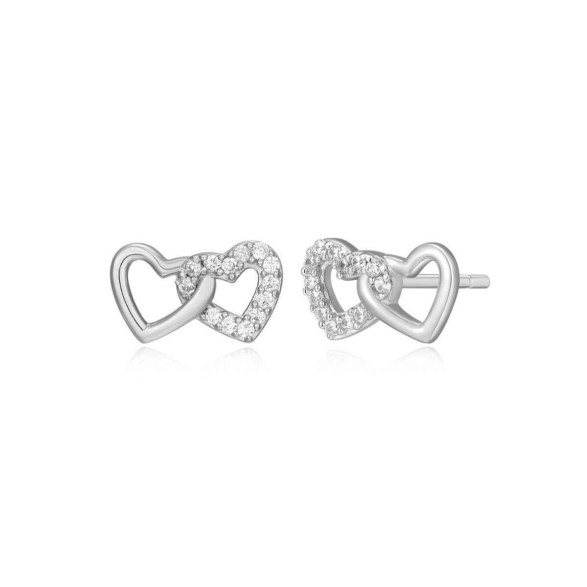 M by Monte Luna Lab-Grown Diamond Accent Open Twin Heart Earrings in Rhodium Plated Sterling Silver