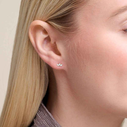 M by Monte Luna Lab-Grown Diamond Accent Triple Marquise Earrings in Rhodium Plated Sterling Silver
