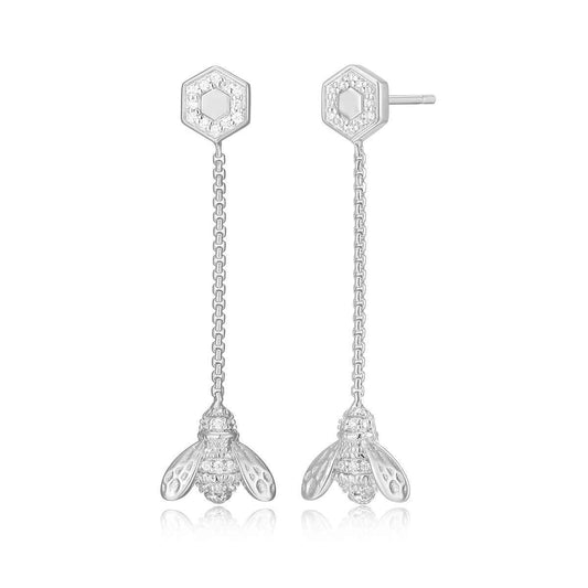 M by Monte Luna 1/8 ct. tw. Lab-Grown Diamond Honey Bee Dangle Earrings in Rhodium Plated Sterling Silver