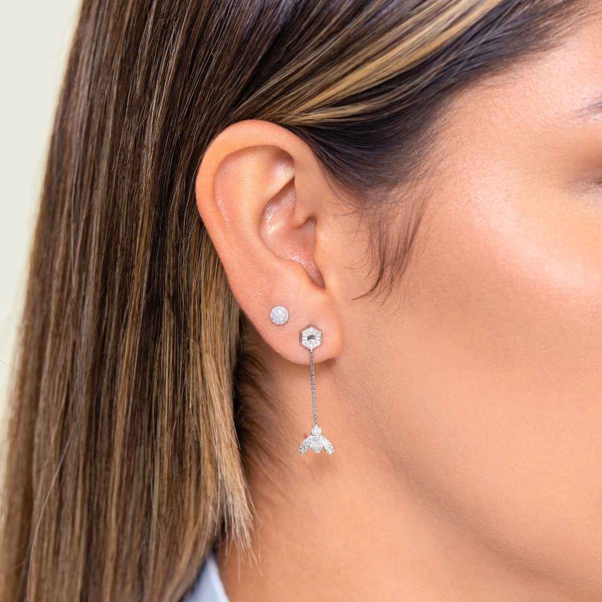 M by Monte Luna 1/8 ct. tw. Lab-Grown Diamond Honey Bee Dangle Earrings in Rhodium Plated Sterling Silver
