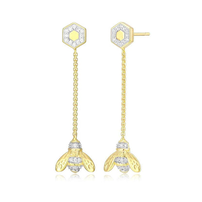 M by Monte Luna 1/8 ct. tw. Lab-Grown Diamond Honey Bee Dangle Earrings in 14K Yellow Gold Plated Sterling Silver