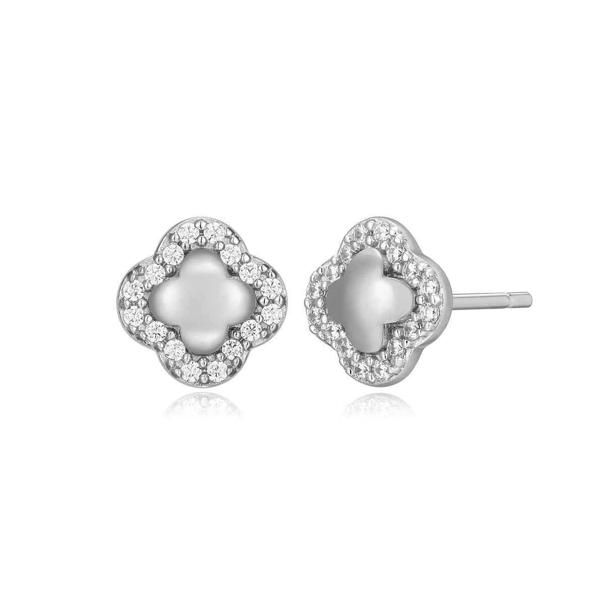 M by Monte Luna 1/10 ct. tw. Lab-Grown Diamond Clover Earrings in Rhodium Plated Sterling Silver