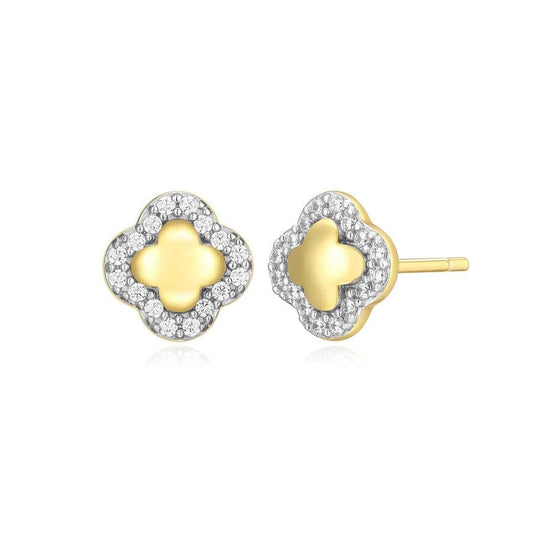 M by Monte Luna 1/10 ct. tw. Lab-Grown Diamond Clover Earrings in 14K Yellow Gold Plated Sterling Silver
