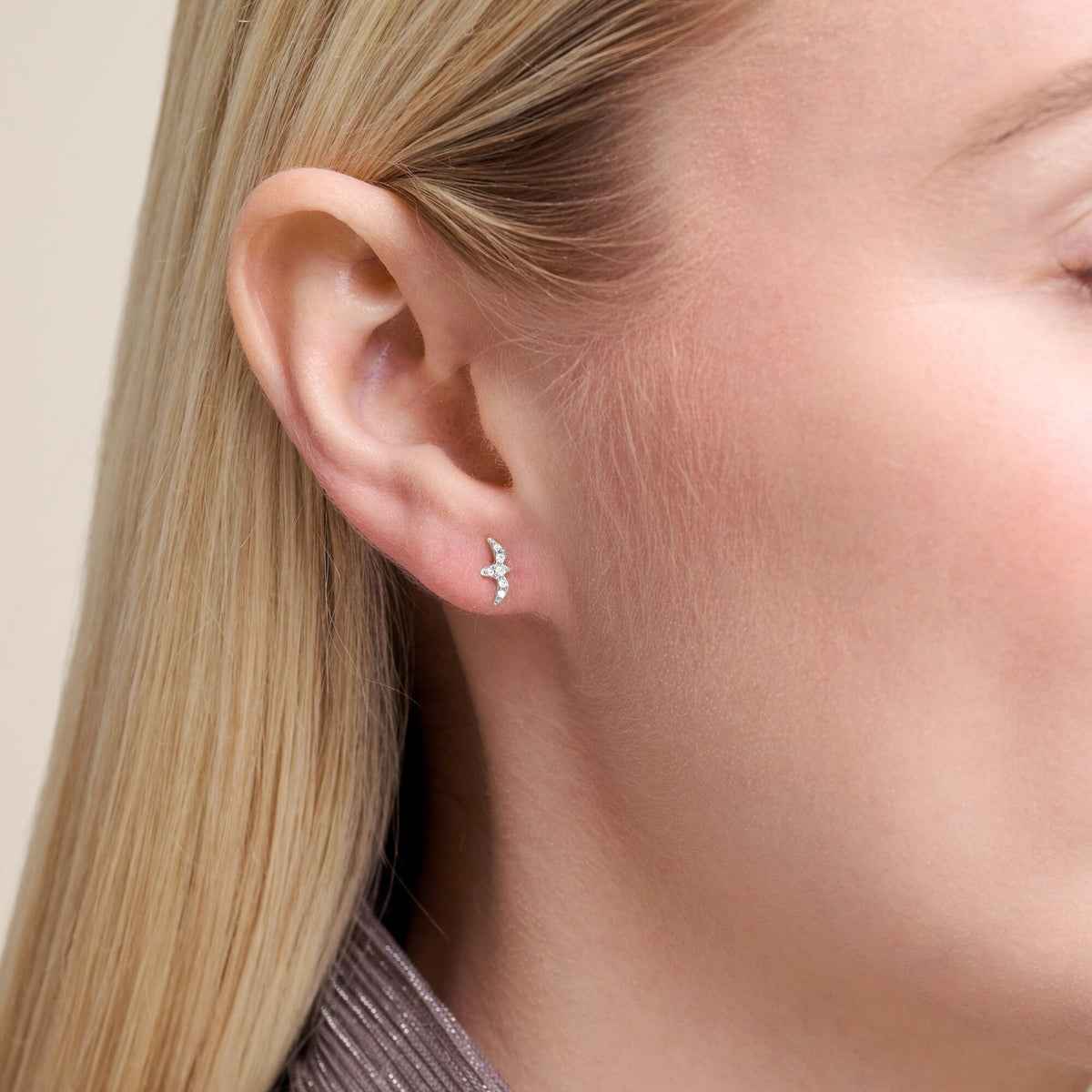 M by Monte Luna 1/15 ct. tw. Lab-Grown Diamond Bird Earrings in Rhodium Plated Sterling Silver