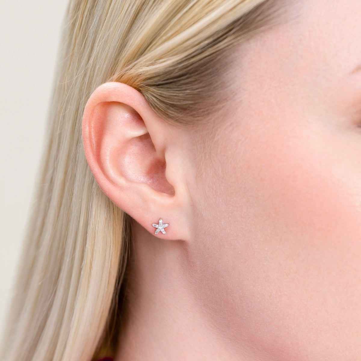 M by Monte Luna 1/8 ct. tw. Lab-Grown Diamond Starfish Earrings in Rhodium Plated Sterling Silver