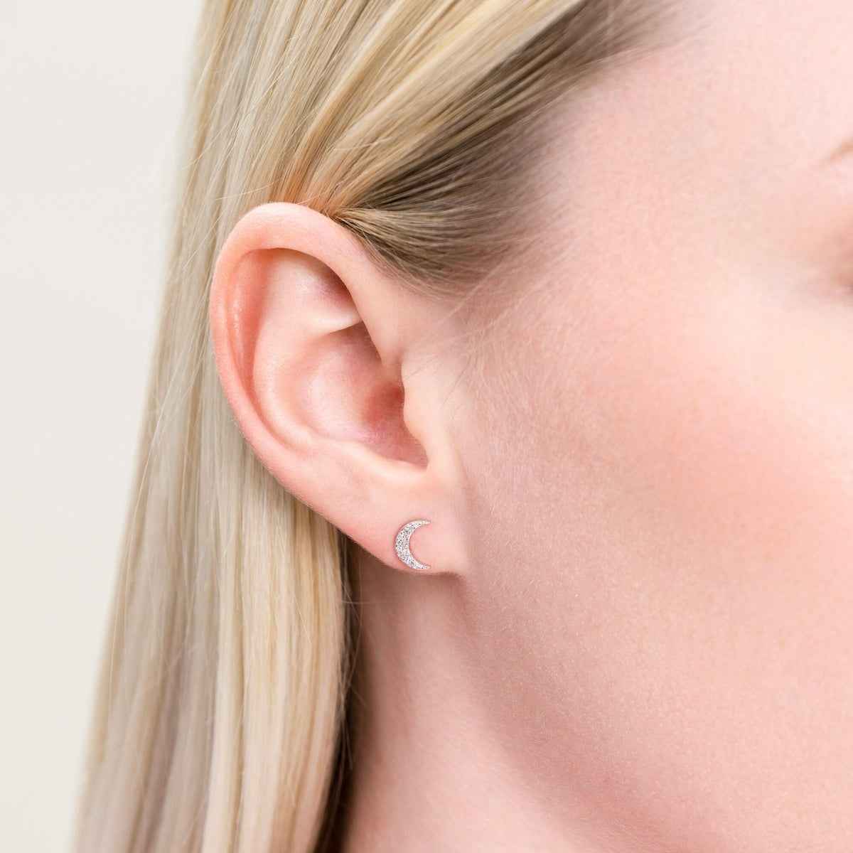 M by Monte Luna 1/10 ct. tw. Lab-Grown Diamond Moon Earrings in Rhodium Plated Sterling Silver