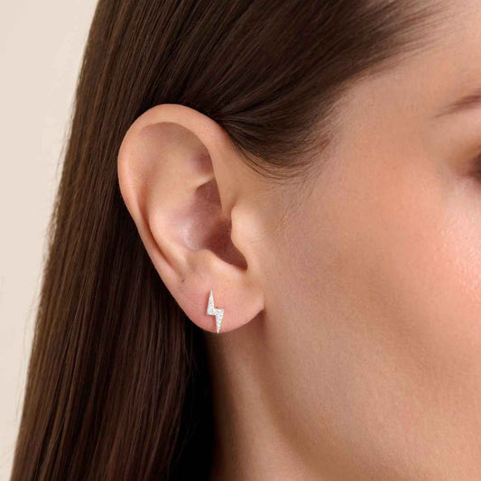 M by Monte Luna 1/10 ct. tw. Lab-Grown Diamond Lightning Bolt Earrings in Rhodium Plated Sterling Silver