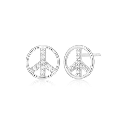 M by Monte Luna 1/10 ct. tw. Lab-Grown Diamond Peace Sign Earrings in Rhodium Plated Sterling Silver