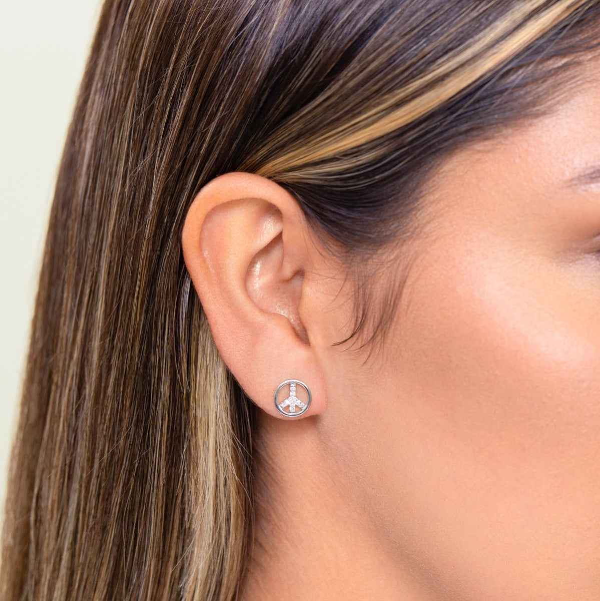 M by Monte Luna 1/10 ct. tw. Lab-Grown Diamond Peace Sign Earrings in Rhodium Plated Sterling Silver