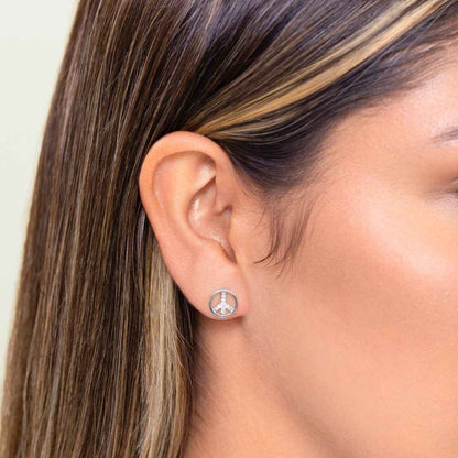 M by Monte Luna 1/10 ct. tw. Lab-Grown Diamond Peace Sign Earrings in Rhodium Plated Sterling Silver