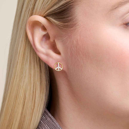 M by Monte Luna 1/10 ct. tw. Lab-Grown Diamond Peace Sign Earrings in 14K Yellow Gold Plated Sterling Silver