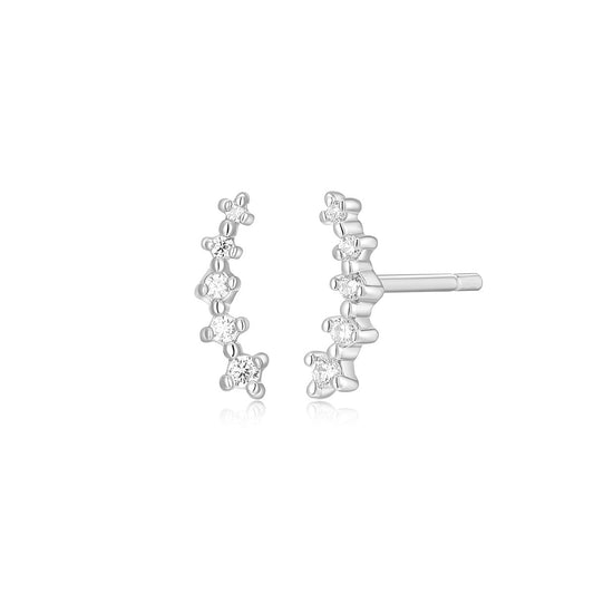 M by Monte Luna Lab-Grown Diamond Accent Climber Earrings in Rhodium Plated Sterling Silver