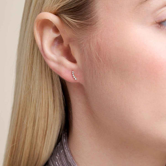 M by Monte Luna Lab-Grown Diamond Accent Climber Earrings in Rhodium Plated Sterling Silver