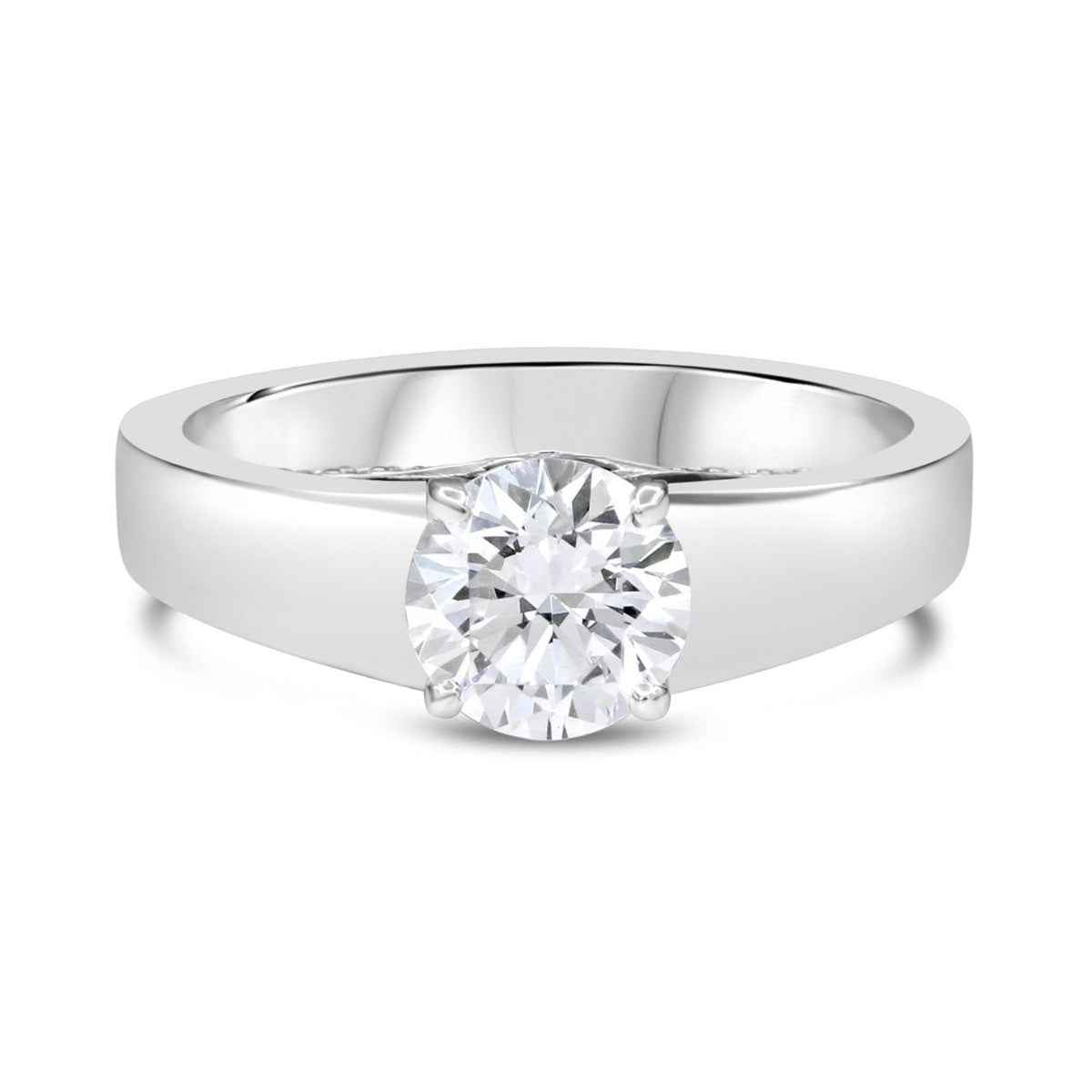 Natural 1 ct. tw. Round Brilliant Diamond Cathedral Engagement Ring in 14K White Gold