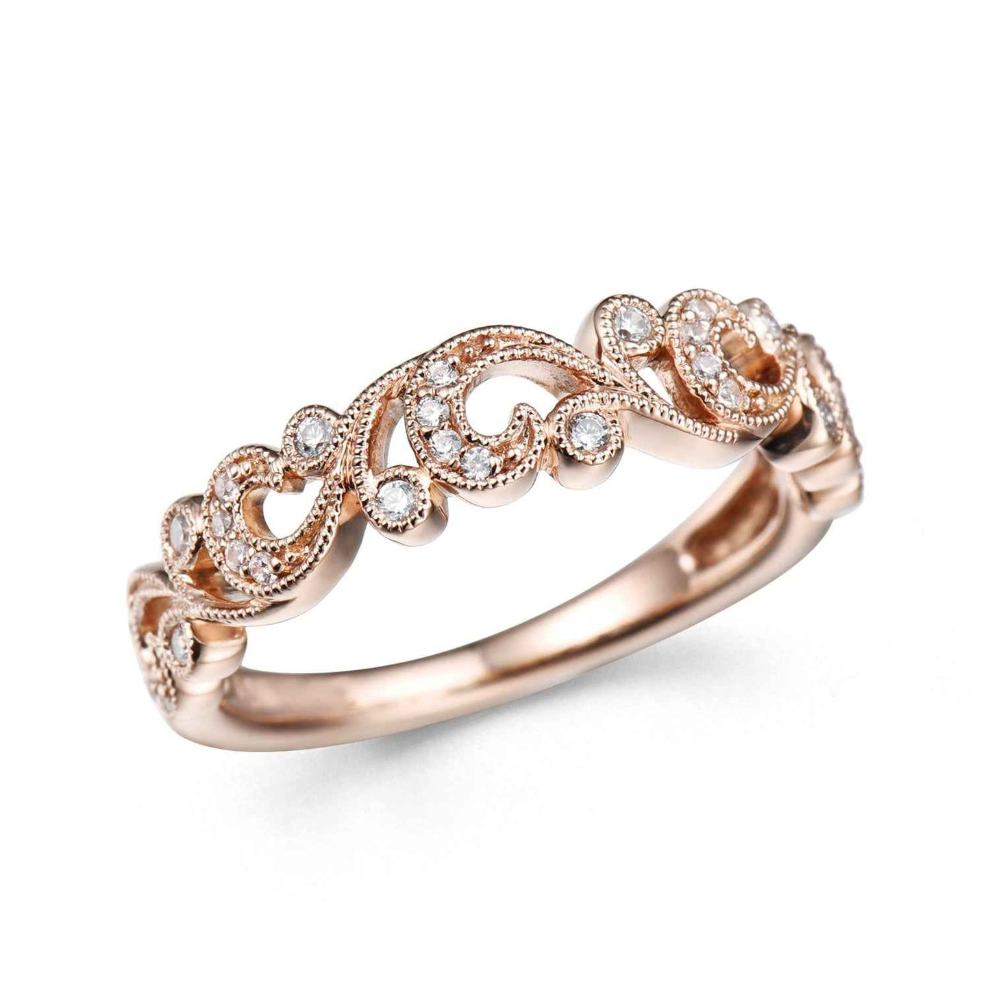 Perfect Match 1/7 ct. tw. Diamond Filigree Design Anniversary Wedding Band in 14K Pink Gold