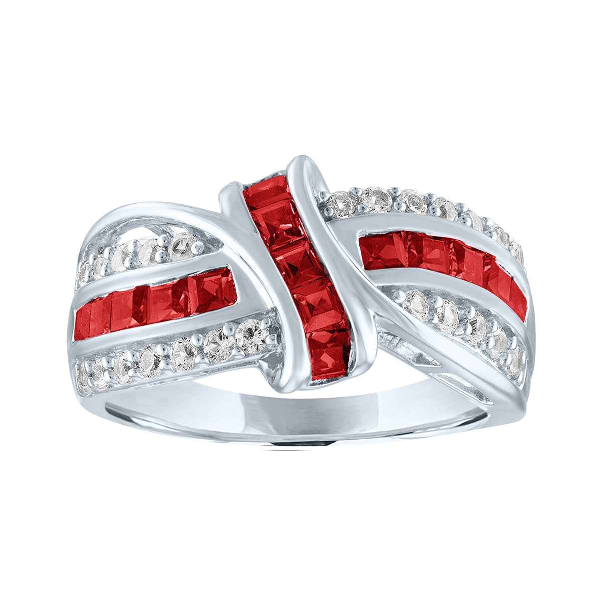 Created Ruby and White Sapphire Fashion Ring with Knot-Inspired Design in Sterling Silver